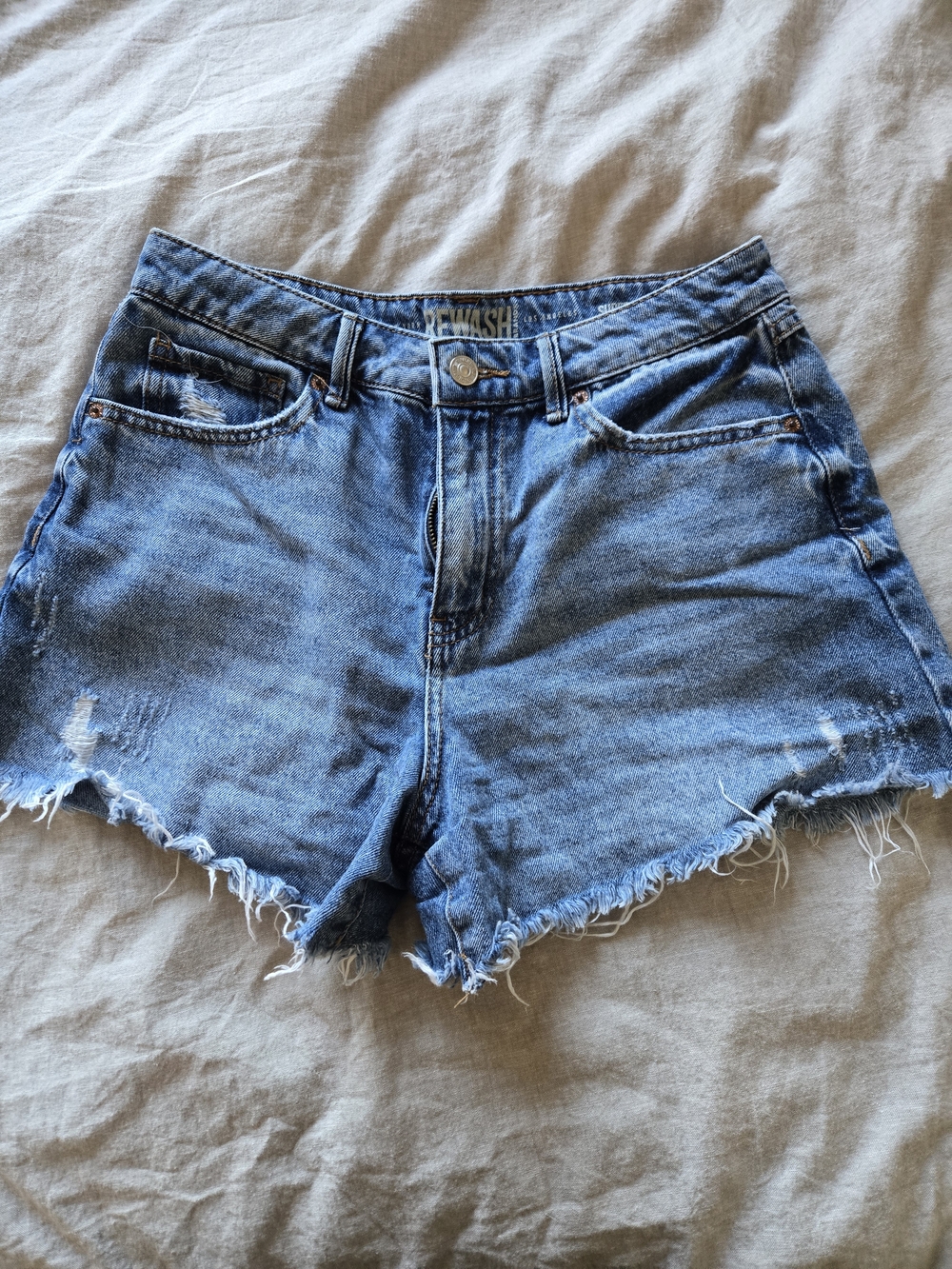 Rewash Blue High-Rise Cutoff Denim Shorts